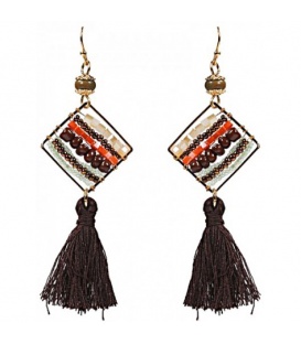 Bruine oorbellen met kwast en kleine kraaltjes