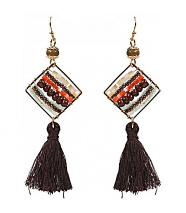 Bruine oorbellen met kwast en kleine kraaltjes