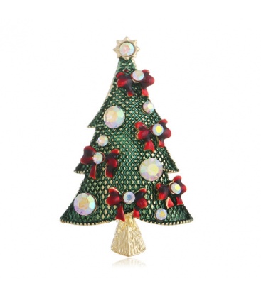 Prachtige groene kerst boom broche met stras steentjes