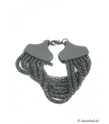 Zwartkleurige schakelhalsketting met bij passende zwarte armband