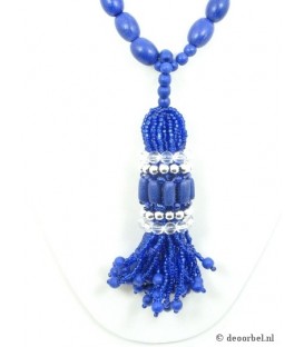 Blauw paarse kralen halsketting met kralen hanger