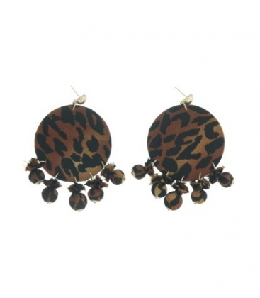 Bruine oorbellen van stof met dierenprint