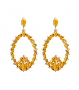 Gele oorbellen met een mooie hanger met strass steentjes