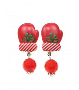 Rode kerst oorclips in de vorm van een handschoen