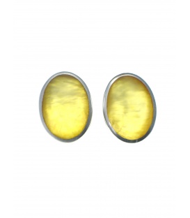 Oorclips met gele ovale steen in zilverkleurige rand
