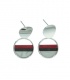 Zilverkleurige oorbellen met ronde hanger en rood gekleurde strepen