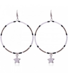 Ronde oorbellen met grijze kralen en ster