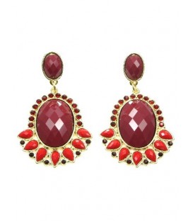 Rode oorhangers met strass steentjes en rood oorstukje 