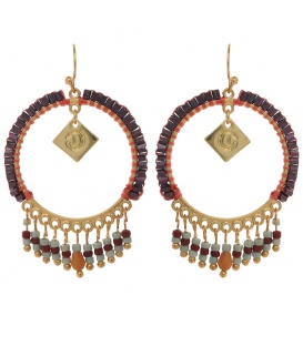 Oorbellen in ronde vorm met paarse kralen strengen