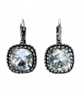 Zilverkleurige oorhangers met een heldere facet strassteen