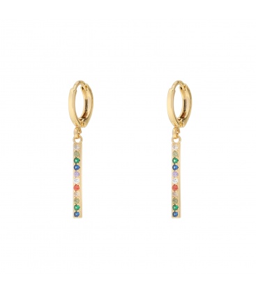 Goudkleurige oorringen met staafje en gekleurde strassteentjes