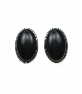 Zwarte ovale oorclips met kunsthars inleg