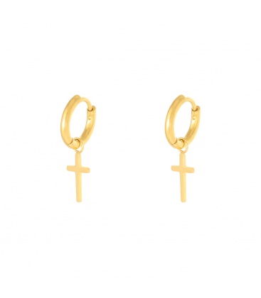 Goudkleurige oorbellen met als hanger een kruis