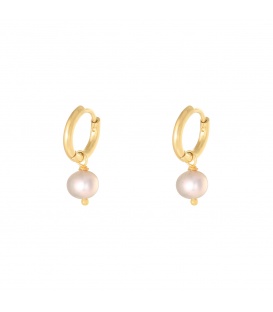 Goudkleurige oorbellen met een roze parelbedel