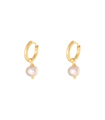 Goudkleurige oorbellen met een roze parelbedel