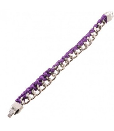 (zelf) Metalen schakelarmband met paars koord