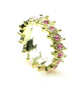 Goudkleurige ring met kleine roze strass steentje (16 mm)