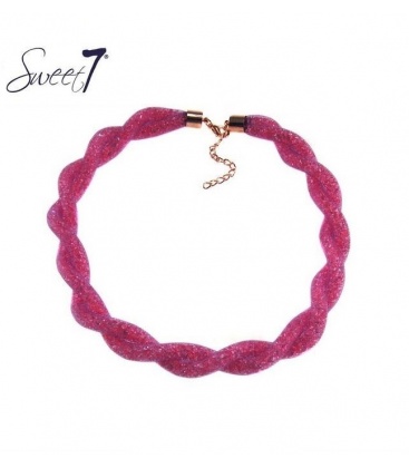 Roze gedraaide halsketting van glassteentjes in mesh