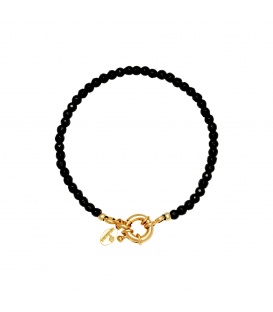 Zwarte glas kralen armband met een goudkleurige sluiting