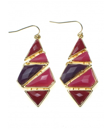 Oorbellen met rode en paarse stenen in een ruitvorm