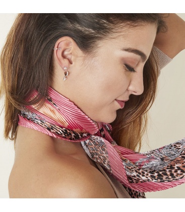 Zilverkleurige oorbellen met steentjes en hanger met de letter V