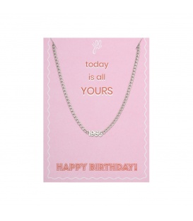 Zilverkleurige halsketting met geboortejaar 1985 en verjaardagskaart