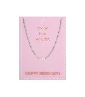 Zilverkleurige halsketting met geboortejaar 1989 en verjaardagskaart