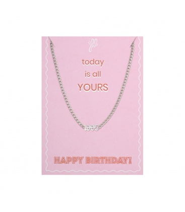 Zilverkleurige halsketting met geboortejaar 1995 en verjaardagskaart