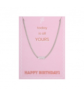 Zilverkleurige halsketting met geboortejaar 1998 en verjaardagskaart