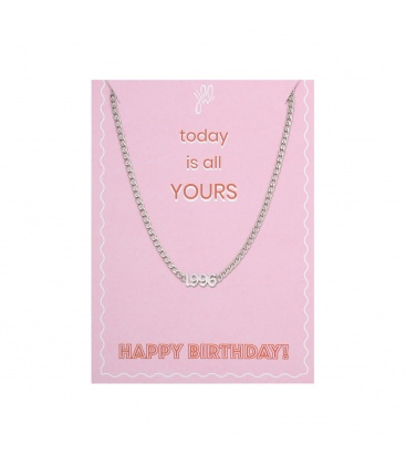 Zilverkleurige halsketting met geboortejaar 1996 en verjaardagskaart