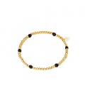Kralenarmband goudkleurig met zwarte kralen met ruitendetails