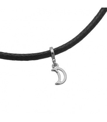 Zwarte trendy choker met hanger in de vorm van een zilverkleurig maandje