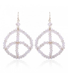 Cremekleurige oorbellen met peace teken van kraaltjes