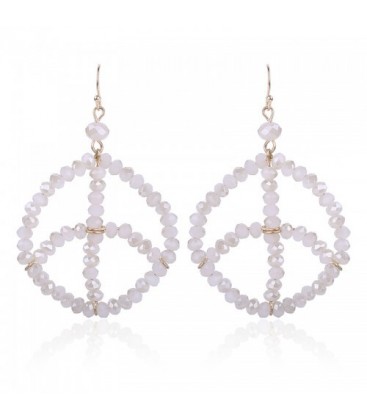 Cremekleurige oorbellen met peace teken van kraaltjes