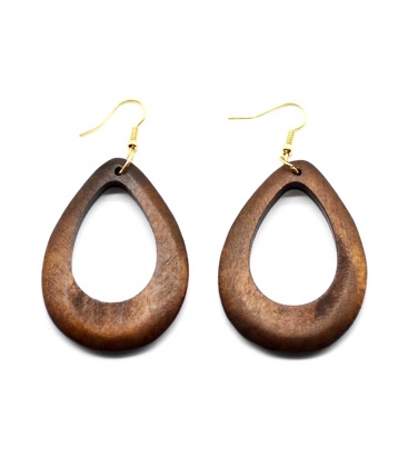 Oorbellen in ovale vorm gemaakt van bruin hout