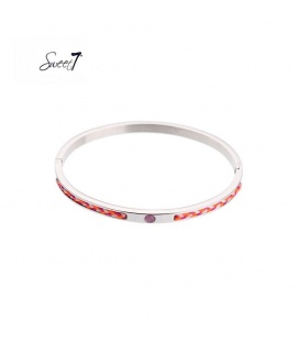 Zilverkleurige bangle armband met oranje gevlochten details