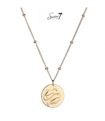 Goudkleurige ketting met ronde bedel met sterrenbeeld vissen