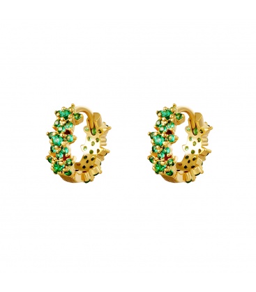 Goudkleurige oorringen met groene strass steentjes