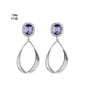 Zilverkleurige oorbellen met paarse steen en strass rand