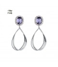 Zilverkleurige oorbellen met paarse steen en strass rand