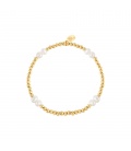 Elastische armband met goudkleurige kralen en parels