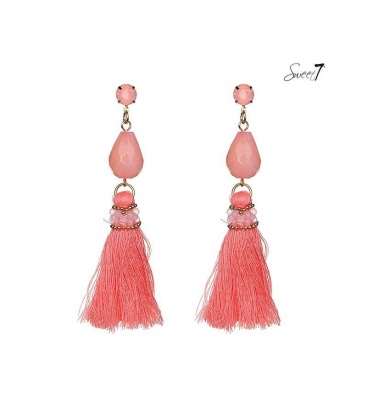 Mooie roze oorbellen met kwast en glas kralen