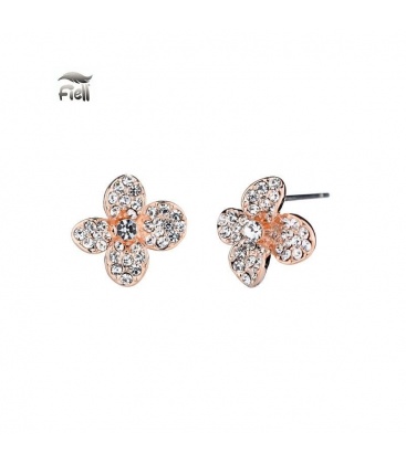 Roségoudkleurige oorknopjes in de vorm van een bloem met steentjes