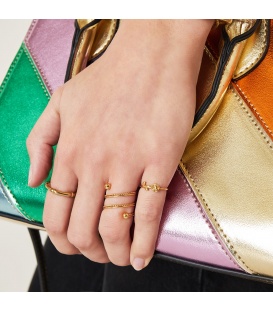 Zilverkleurige spiraalvormige ring met twee bolletjes (16)