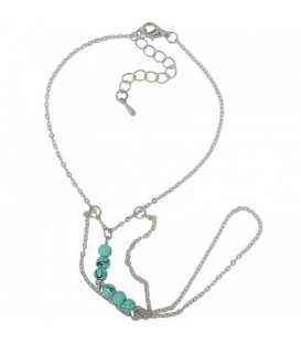 (zelf) Zilverkleurige armband met ring en kralen