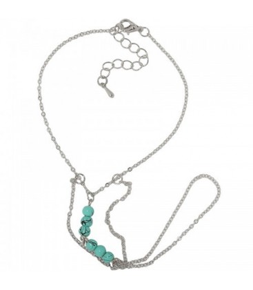 (zelf) Zilverkleurige armband met ring en kralen