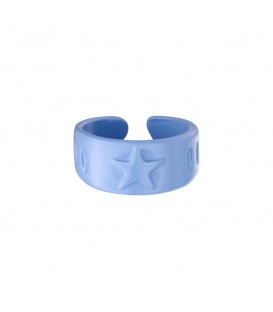 Lichtblauwe metalen candy ring met een ster