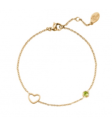 Goudkleurige armband met groene geboortesteen augustus