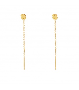 Goudkleurige hangende ketting oorbellen met een klaver bedel