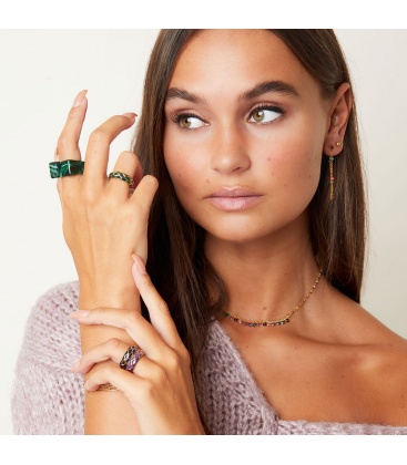 Goudkleurige ring met blauw giraf patroon (18)